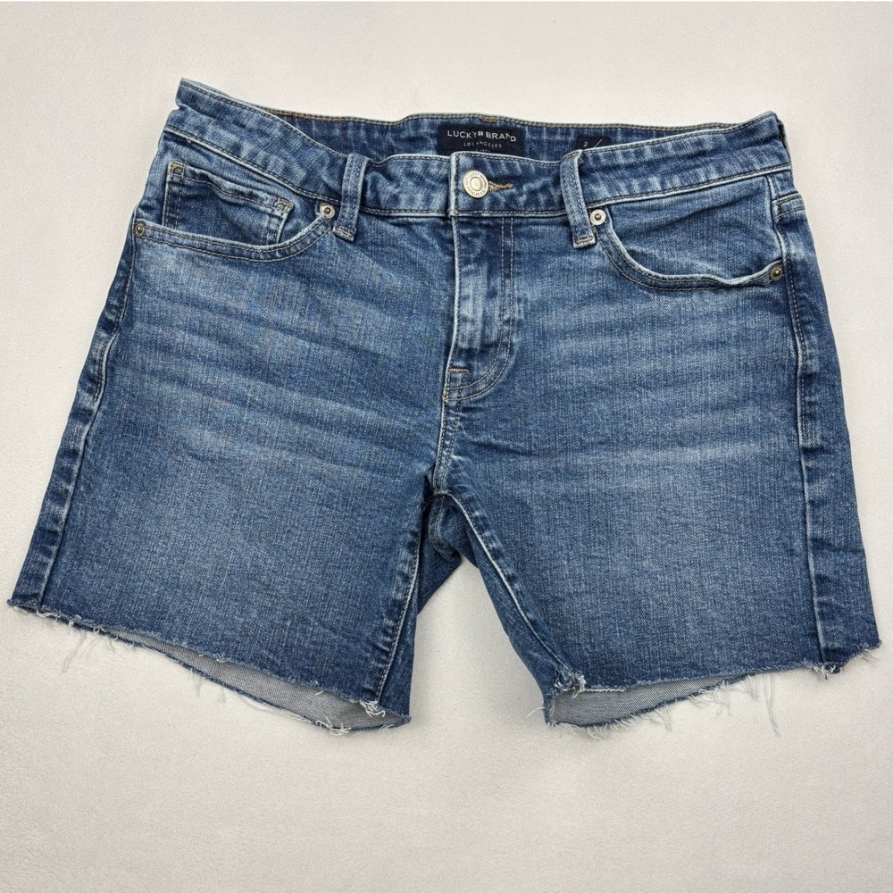 Lucky Brand Shorts Womens 2 26 Blue Medium Wash Cut Off Raw Hem Denim Stretch
